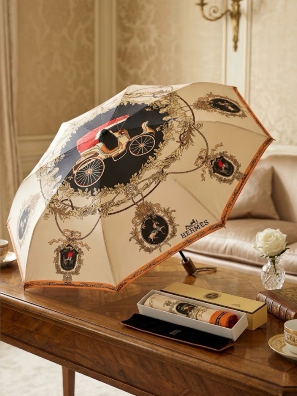 Hermes Vintage Umbrella Les Voitures a Transformation New without tag luxury